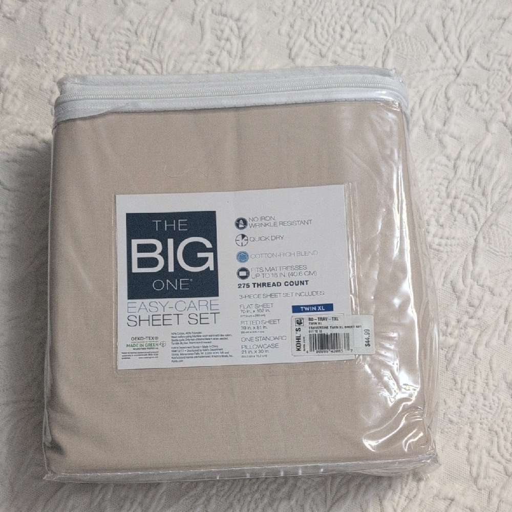 The Big One Easy-Care Tan Sheet Set Twin XL